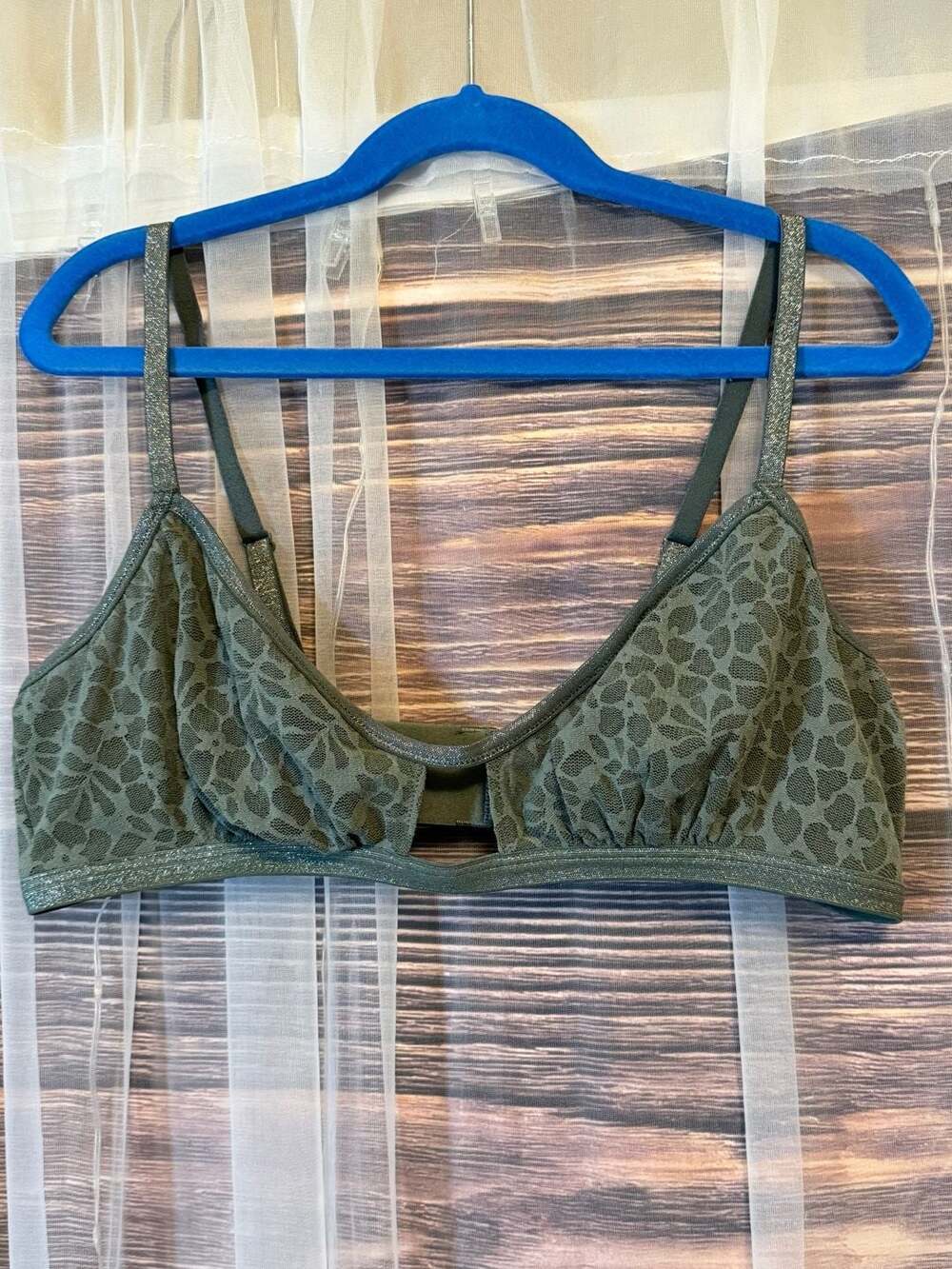 Aerie Island Breeze Cutout Bralette in Olive Green Animal Print Lurex